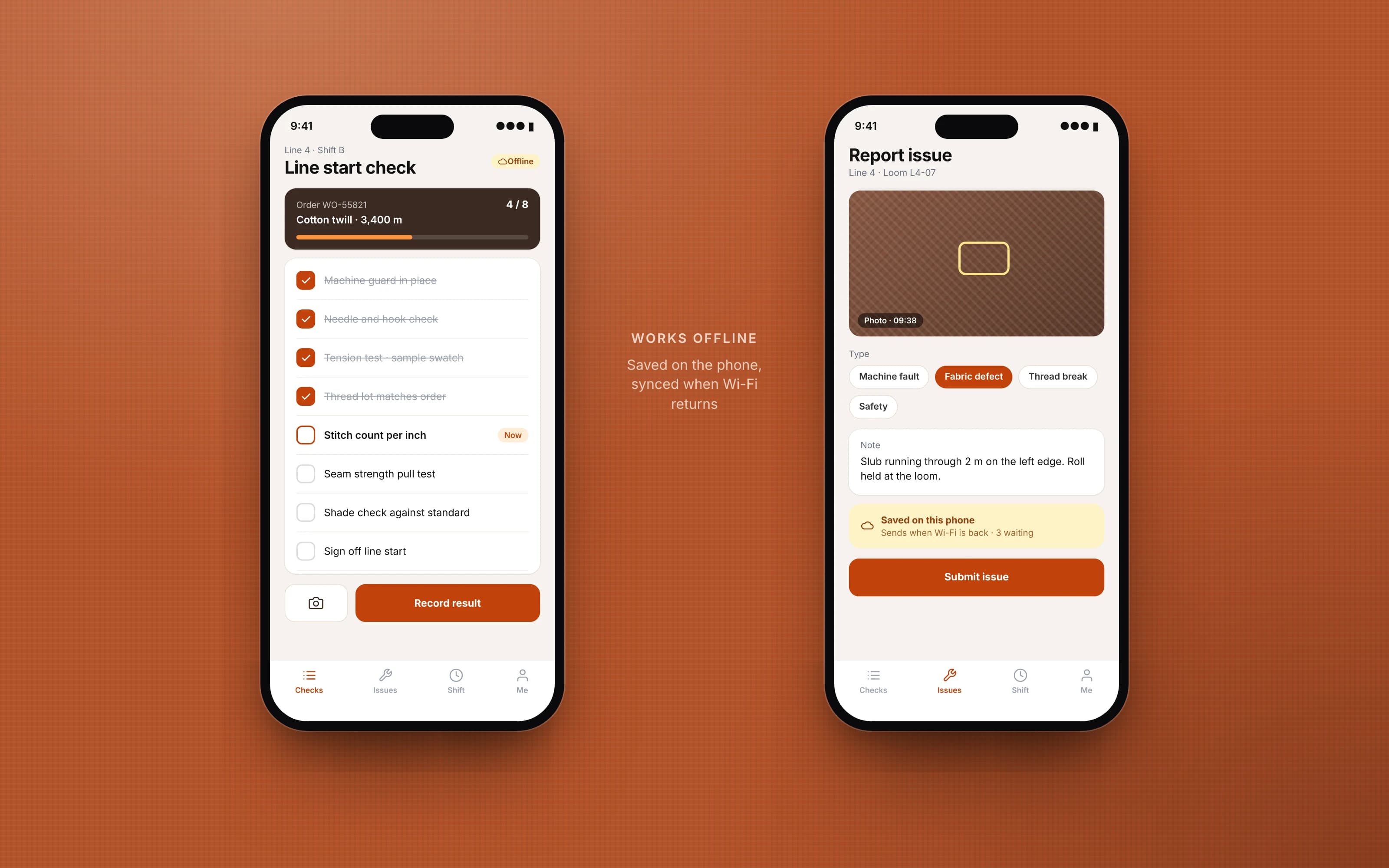 Operator app: line start checklist and issue reports that save offline